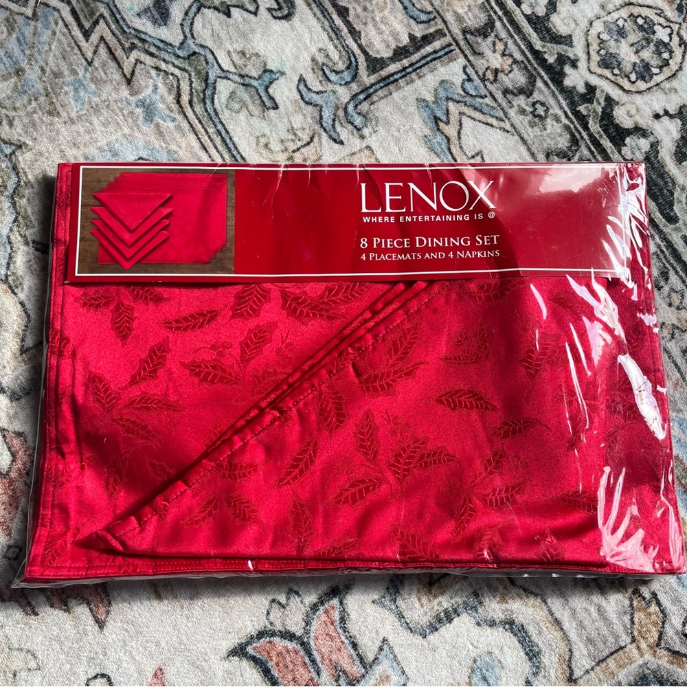 PAIR! Lenox Vibrant Red Holiday 16 Piece Dining Set